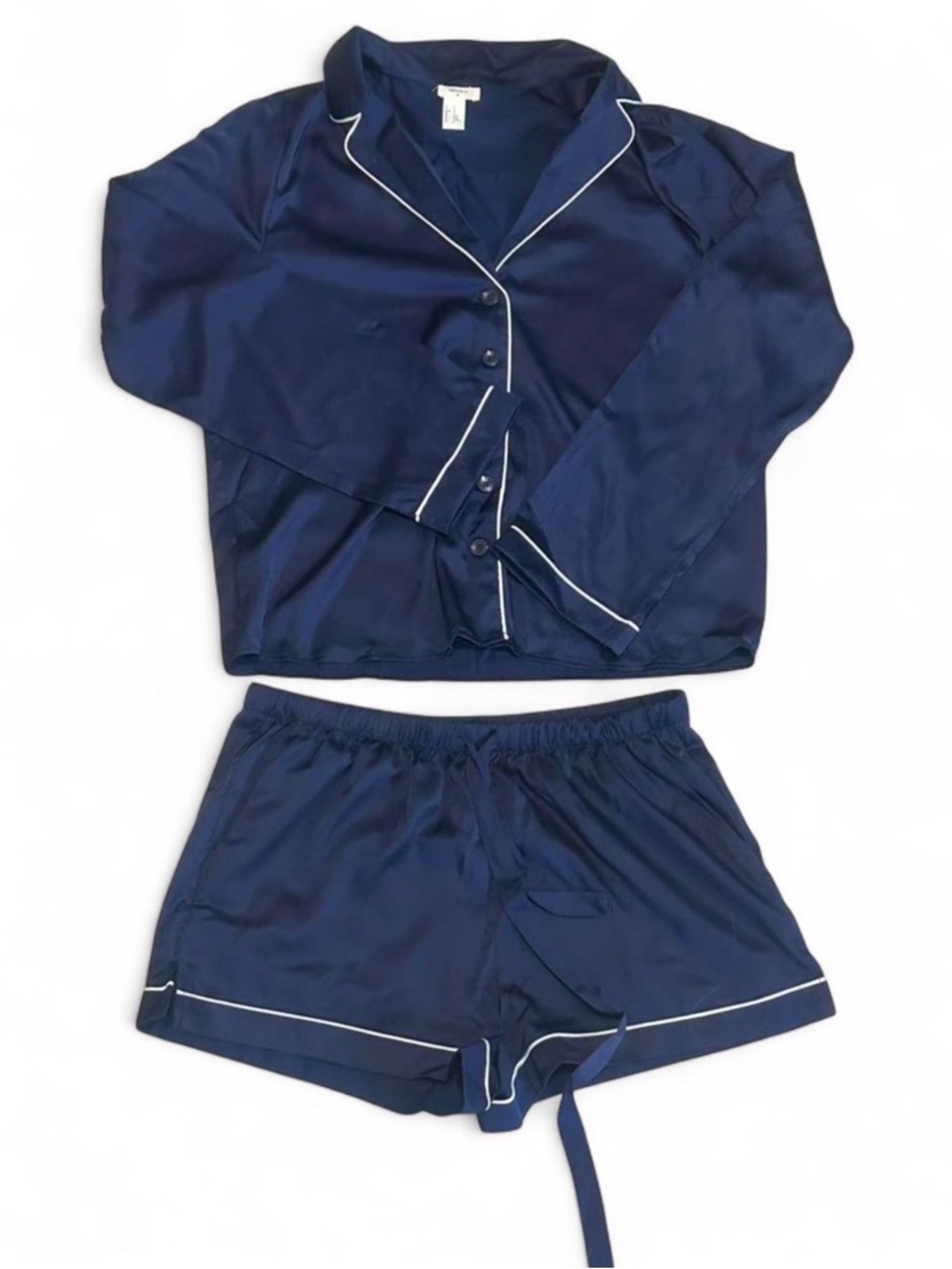 Women's Navy Blue Satin Pajama Set